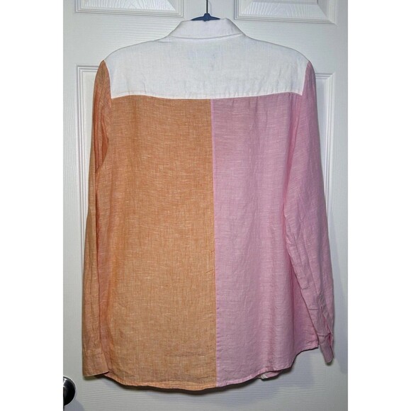 Poeta Shirt Mens XL Colorblock Pink Orange White 100% Linen Button Front NWOT - Picture 7 of 8